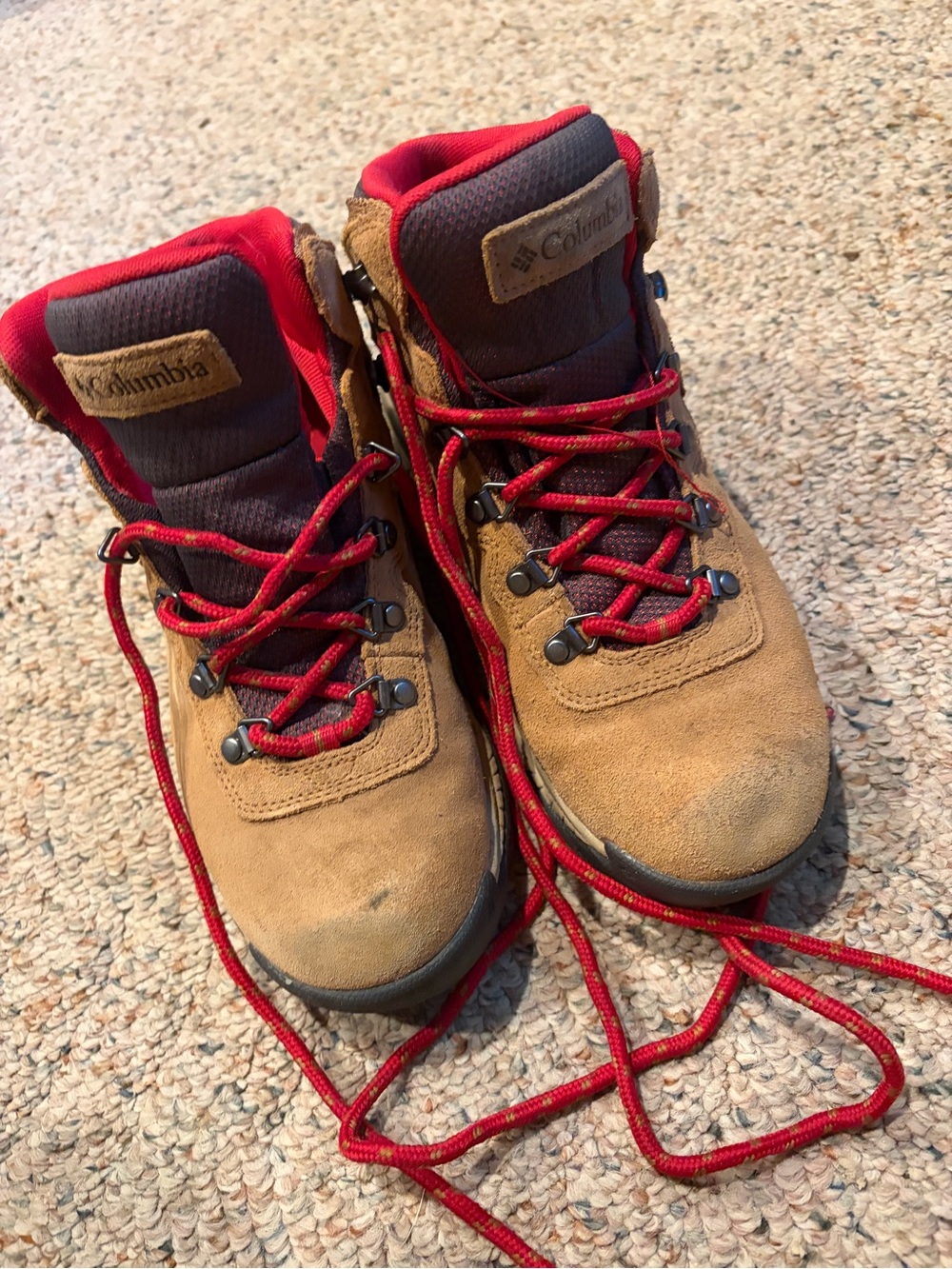 Columbia Kids Tan Suede Hiking Boots with Red Accents